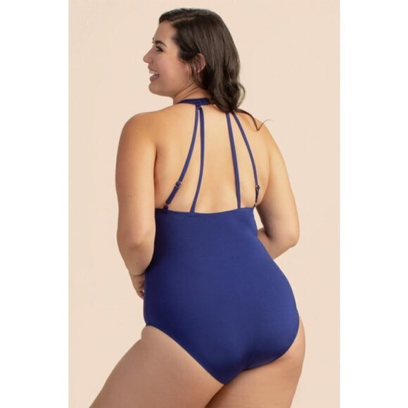 💕TRINA TURK Bijou Solids V-Plunge Plus One Piece Swimsuit Ultra Marine Blue 20W - Picture 4 of 15